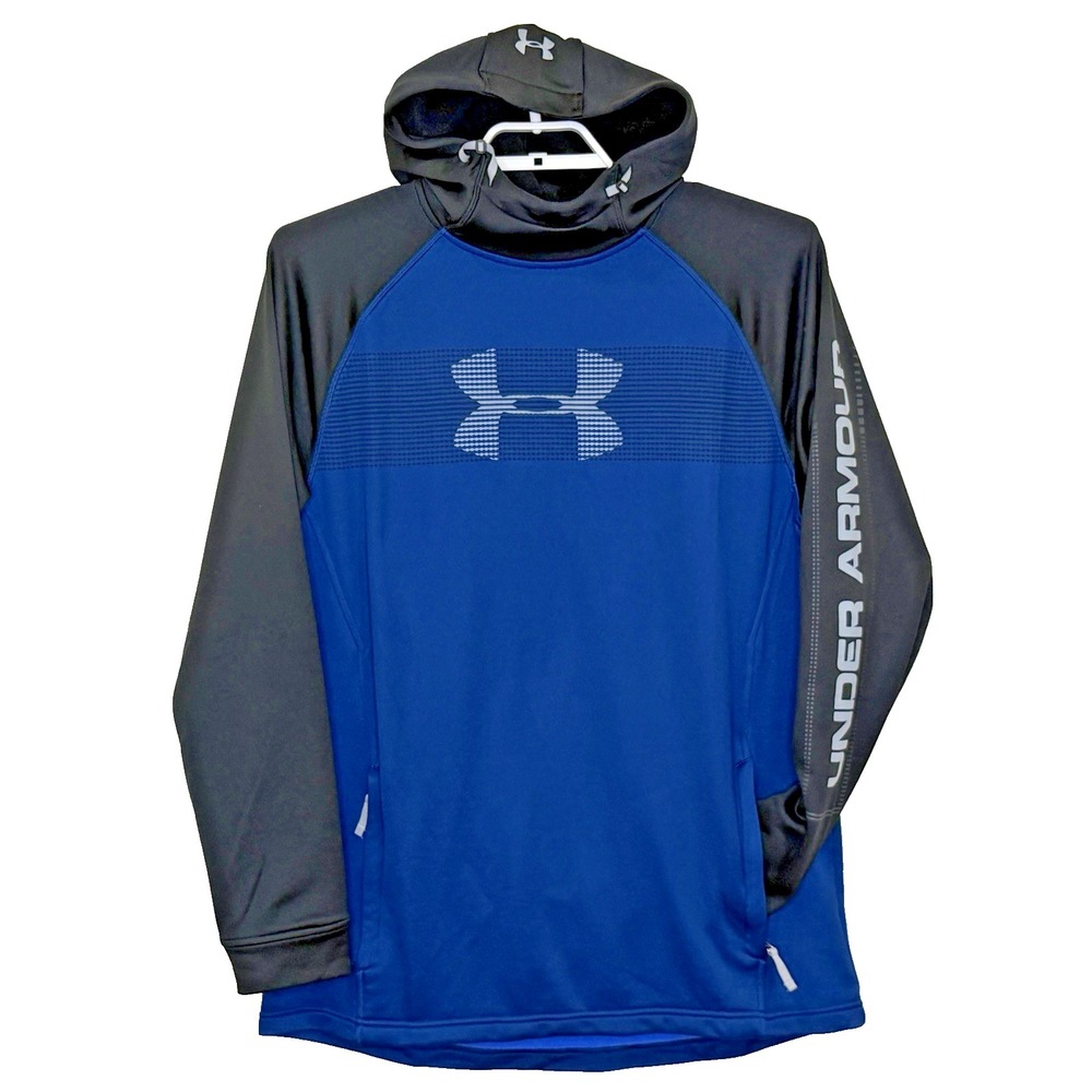 Under Armour Cold Gear Hoodie Sweatshirt Mens Size XL Blue Black Logo Pockets